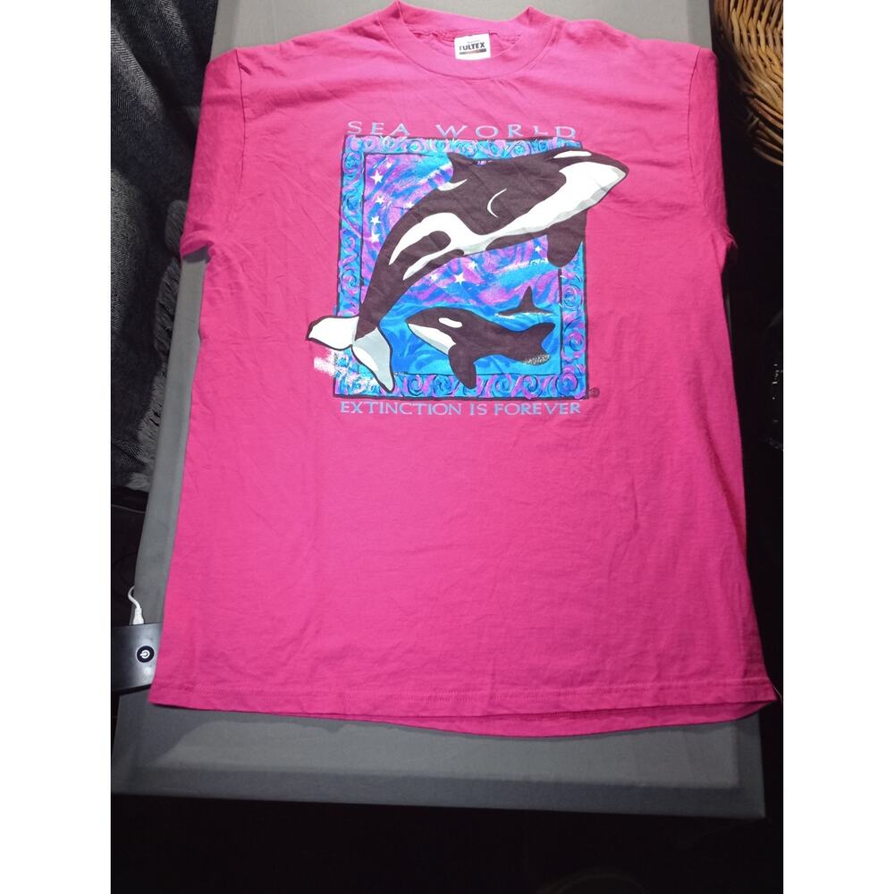 Tultex SeaWorld Orca Graphic Print T Shirt Men's Size XL Pink - Picture 2 of 6